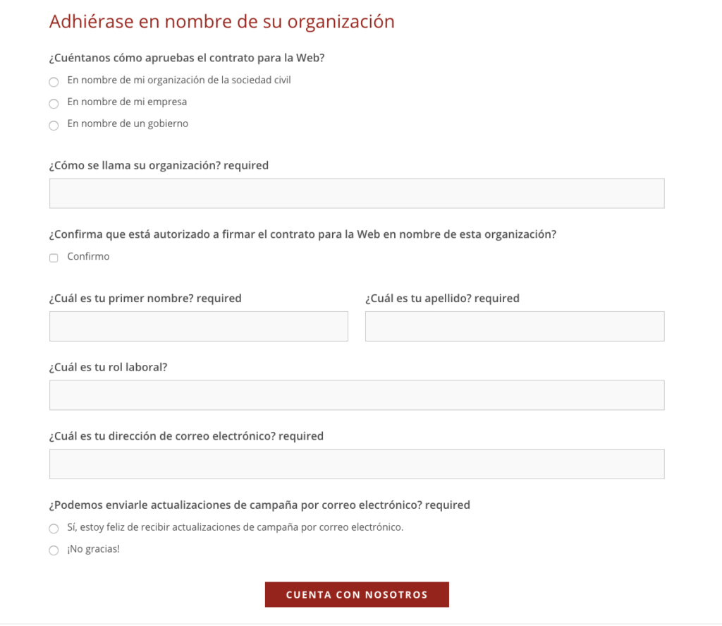 contrato para la web como organización
